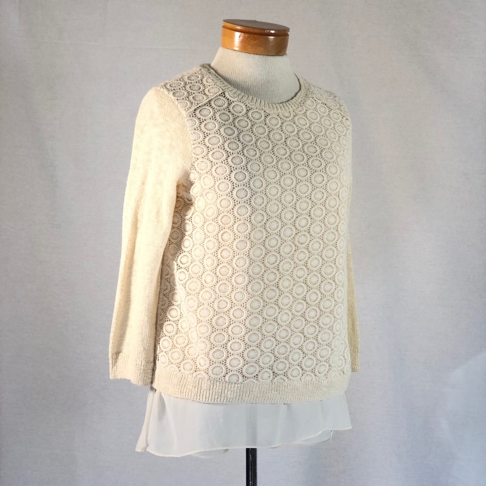 Lucky Brand Knit Top Tunic Open Back Reveals Sheer Fabric Generously Siz…